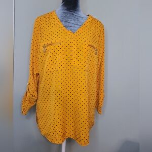 Polka Dot V-Neck Blouse - Yellow